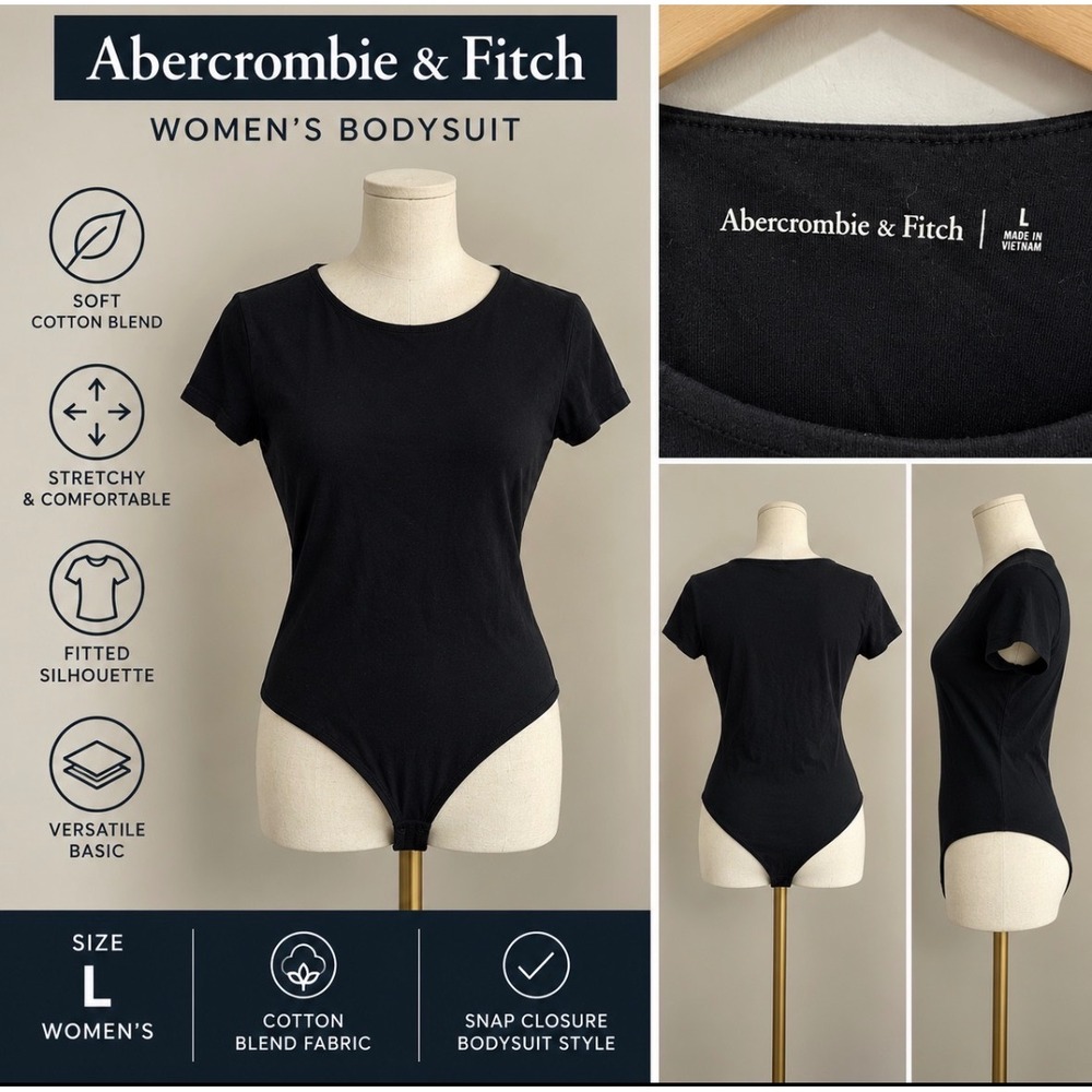 Abercrombie & Fitch Womens Black Short Sleeve Crew Neck Bodysuit Size L
